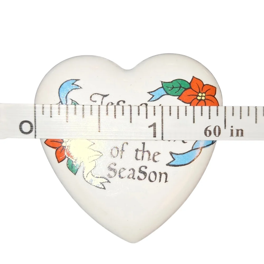Jesus Is The‎ Heart Of The Season VTG White Poinsettia Accented Heart Shaped Pin